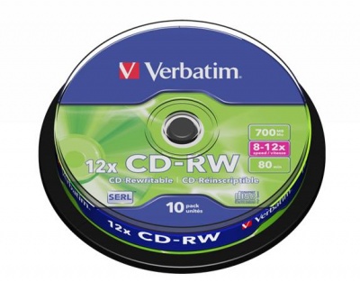 CD-RW lemez, újraírható, SERL, 700MB, 8-10x, 10 db, hengeren VERBATIM