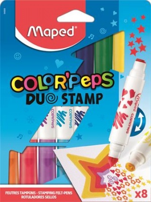 Filctoll készlet, 7,5 mm, kétvégű, MAPED "Color`Peps Duo Stamp" 8 különböző szín és minta