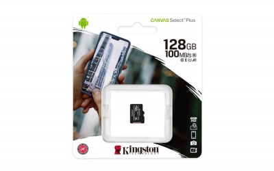 Memóriakártya, microSDXC, 128GB, CL10/UHS-I/U1/V10/A1, KINGSTON "Canvas Select Plus"